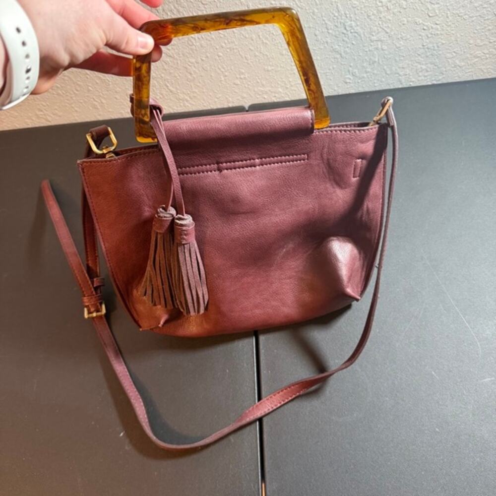 Anthropologie Wine Red Tassel Acrylic Handle Purse With Wallet Small Medium - Picture 15 of 15